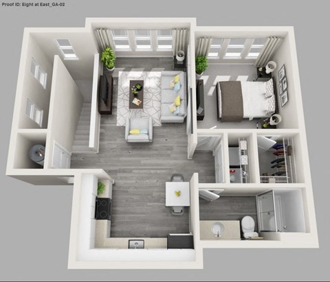 Floor plan for 1 bed, 1 bath, 902 sqft